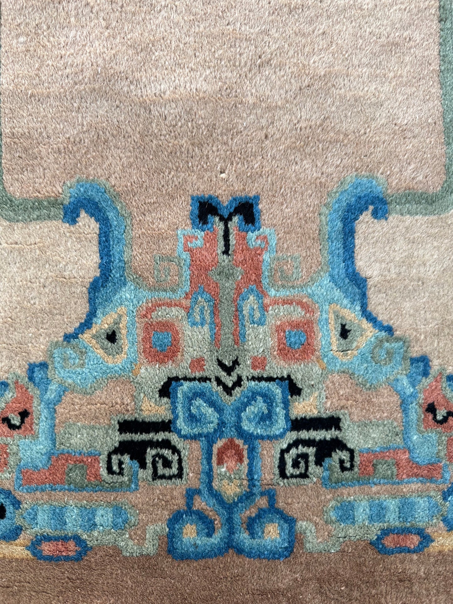 3'x5' Brown and Blue Chinese Art Deco Wool Rug