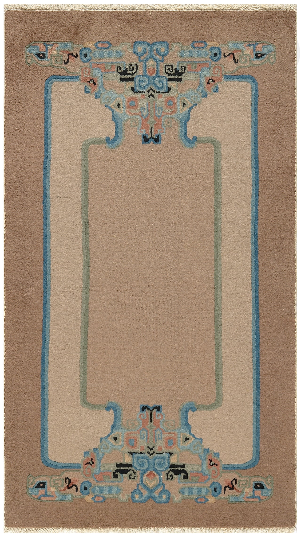 3'x5' Brown and Blue Chinese Art Deco Wool Rug