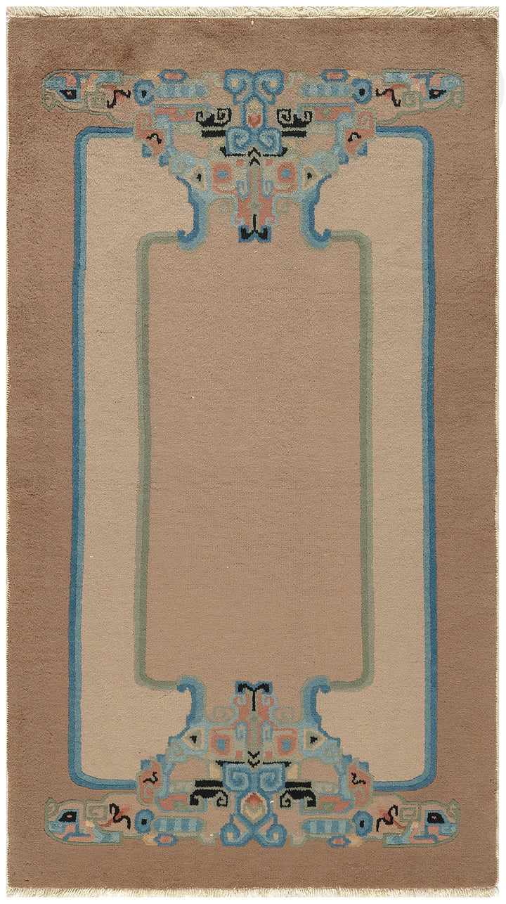 3'x5' Brown and Blue Chinese Art Deco Wool Rug