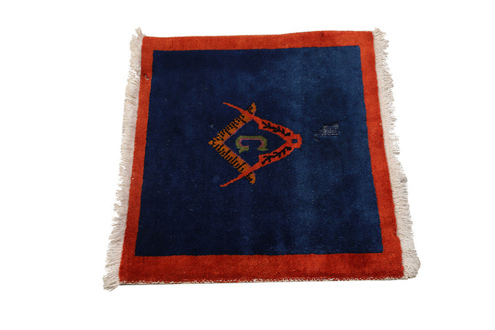 2'x2' Small Square Blue Vintage Art Deco Area Rug | Freemason