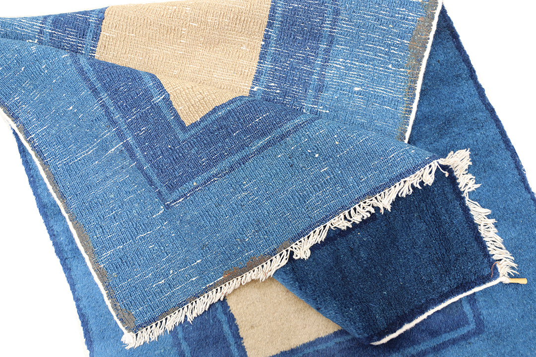 2'x4' Small Blue & Tan Antique Peking Rug