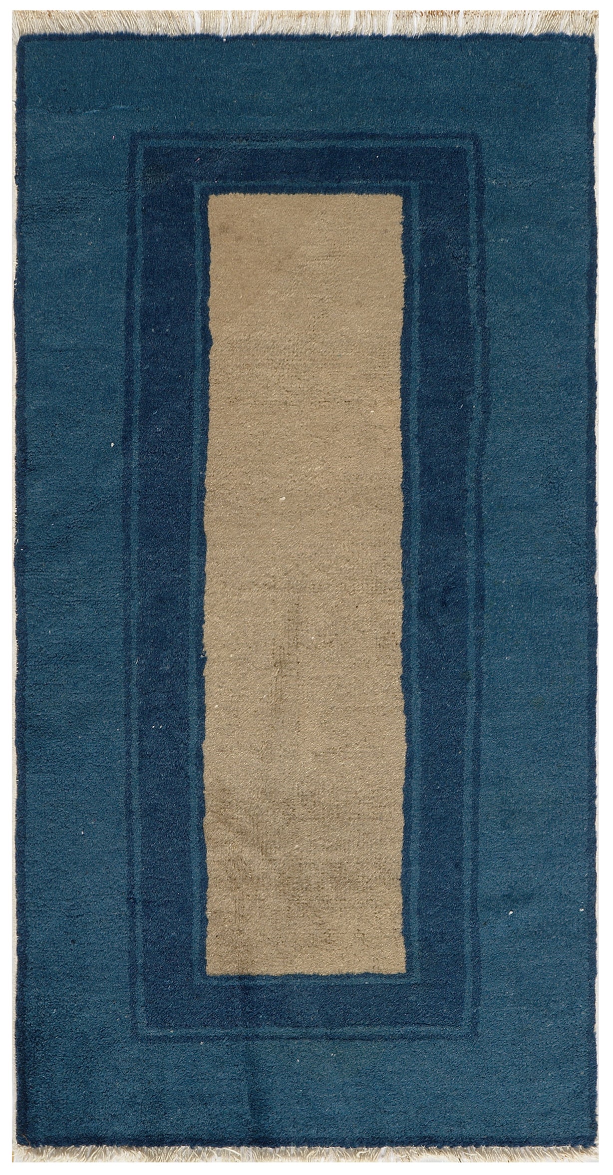 2'x4' Blue and Tan Chinese Art Deco Rug