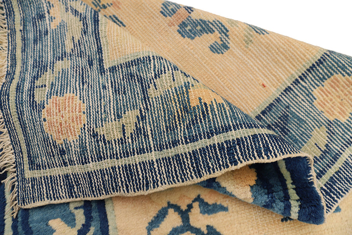 2'x4' Antique Chinese Peking Rug | Blue & Beige Floral