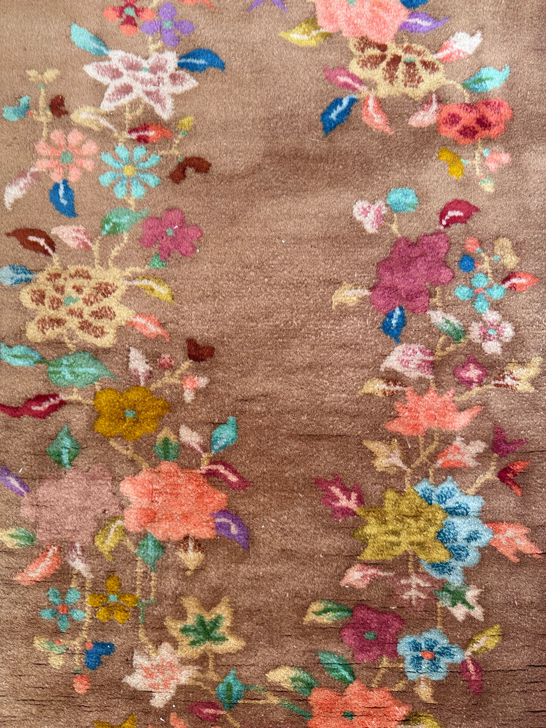 2'x4' Brown Floral Wool Vintage Chinese Art Deco Rug