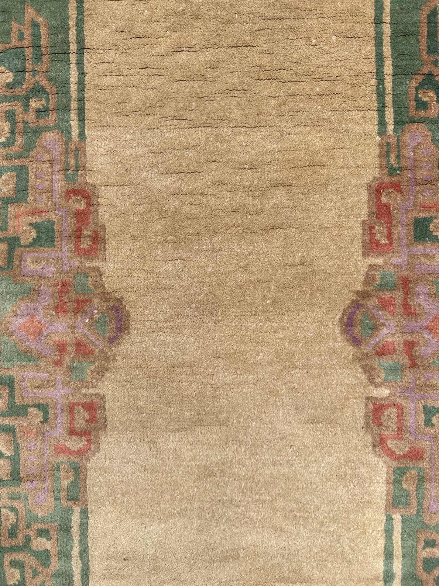 2'x4' Green Beige Tan Vintage Wool Chinese Art Deco Rug