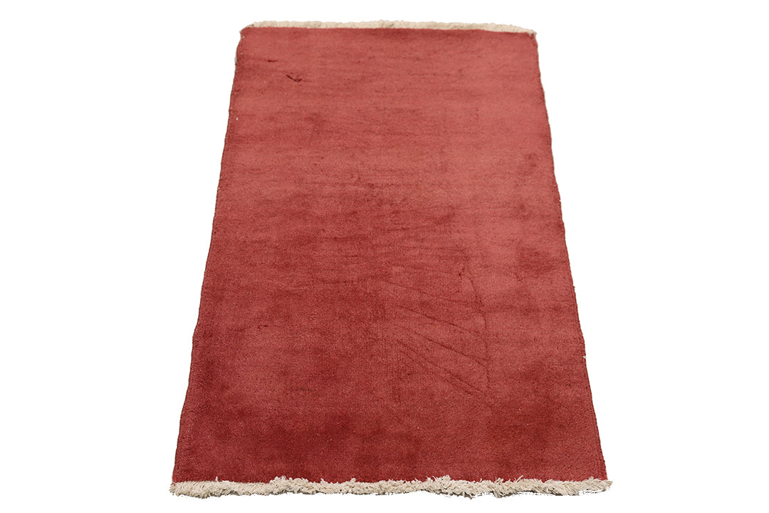 2'x4' Muted Red Hand Knotted Wool Vintage Chinese Art Deco Rug