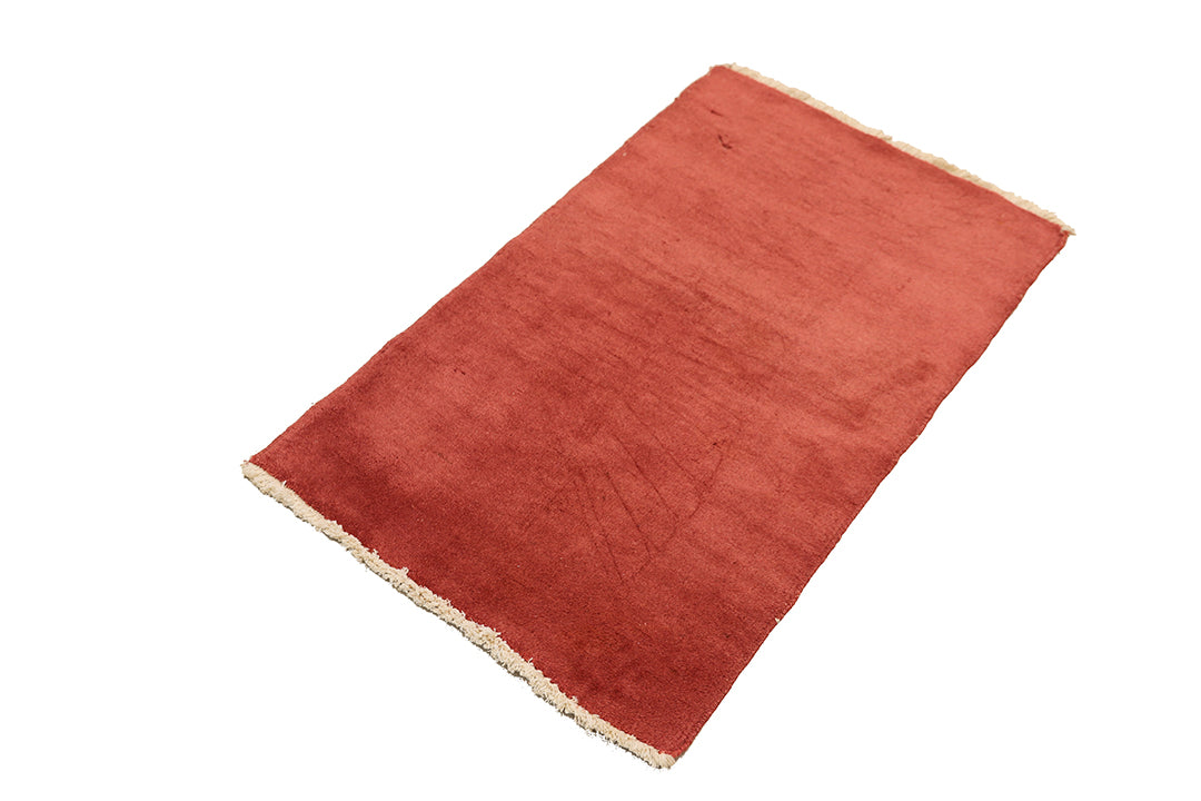 2'x4' Muted Red Hand Knotted Wool Vintage Chinese Art Deco Rug