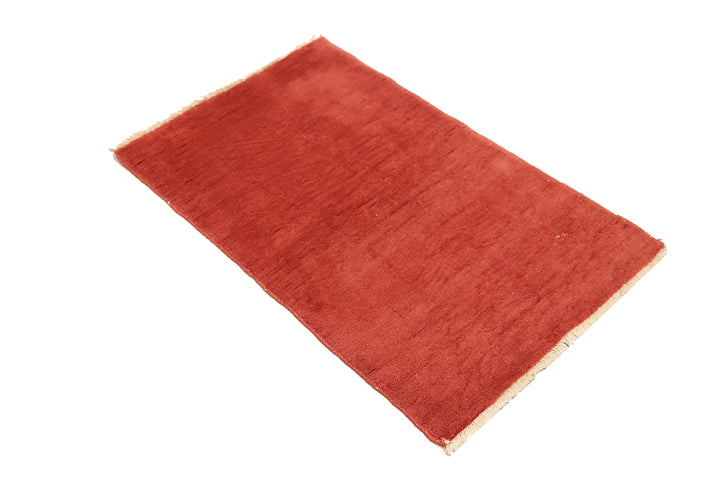 2'x4' Muted Red Hand Knotted Wool Vintage Chinese Art Deco Rug