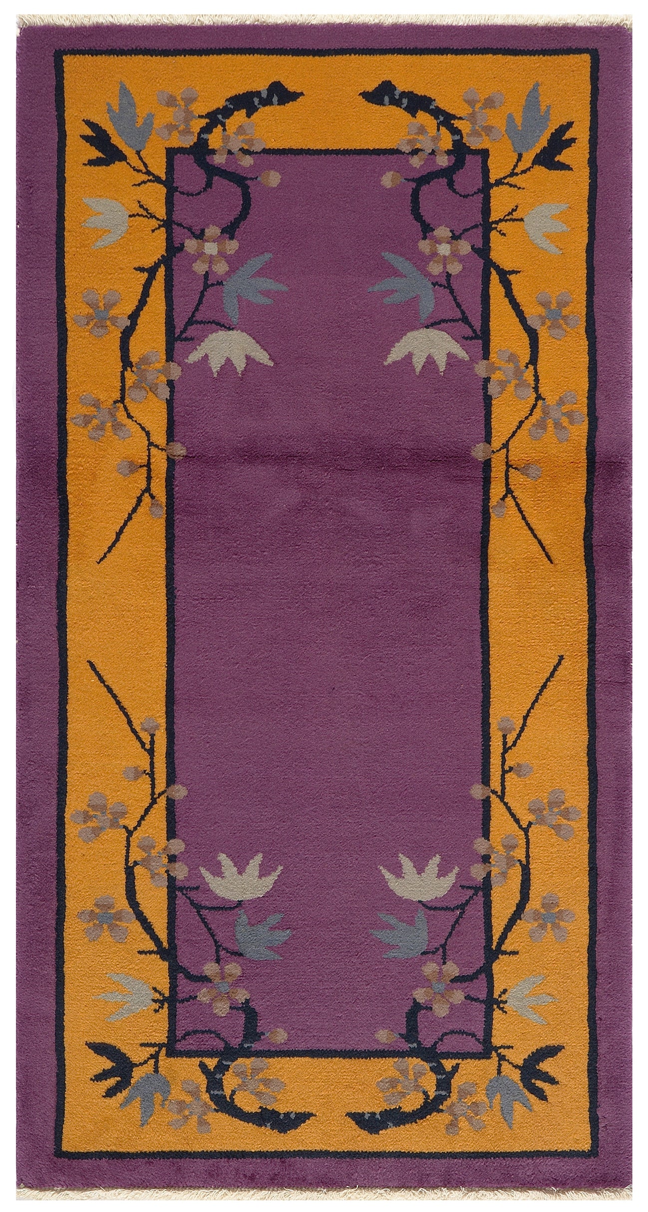 2'x4' Purple and Yellow Floral Chinese Art Deco Rug