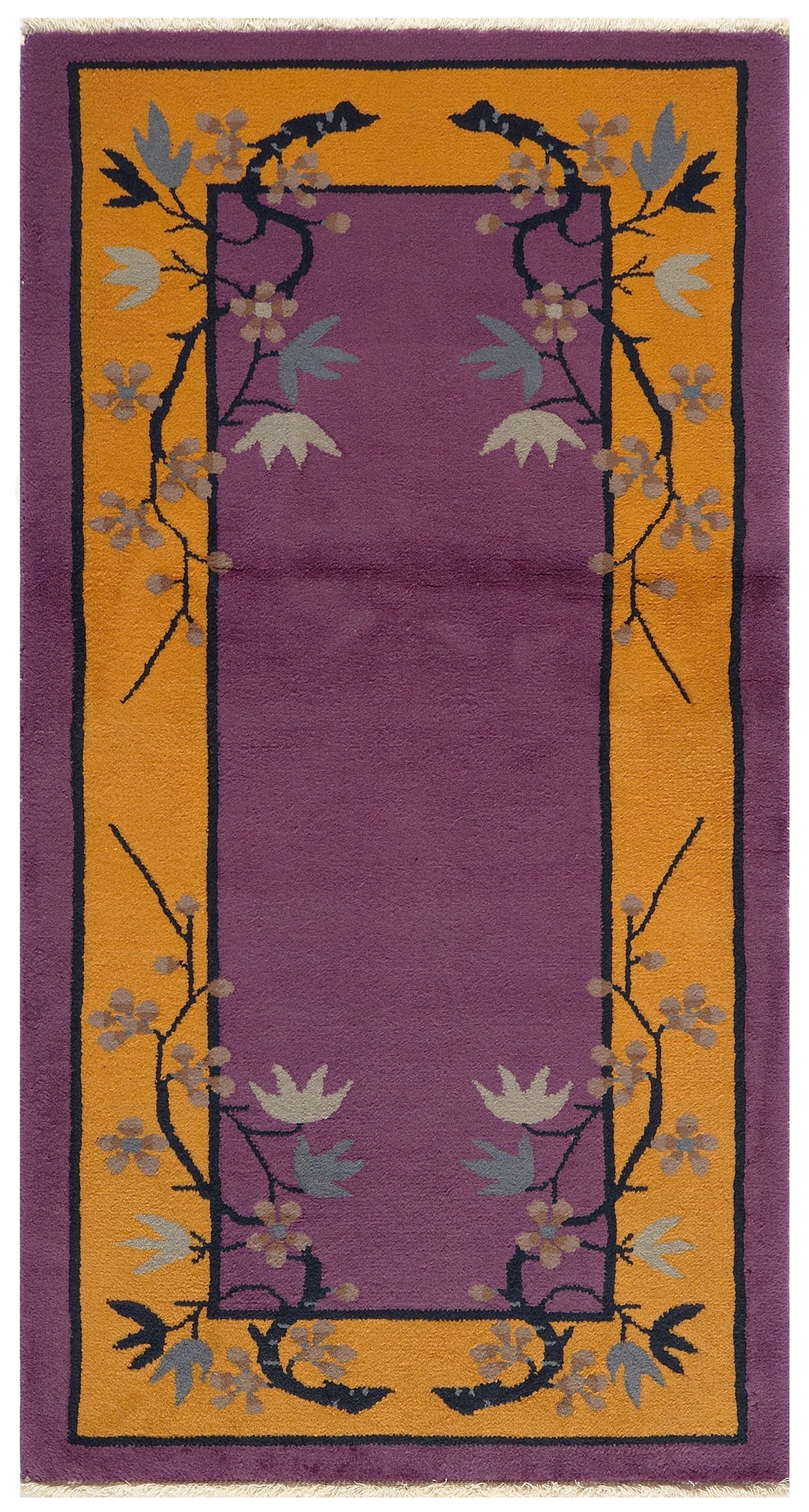 2'x4' Purple and Yellow Floral Chinese Art Deco Rug