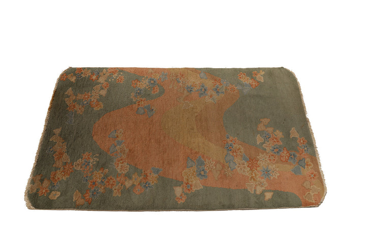 3'x5' Small Vintage Chinese Art Deco Wool Rug