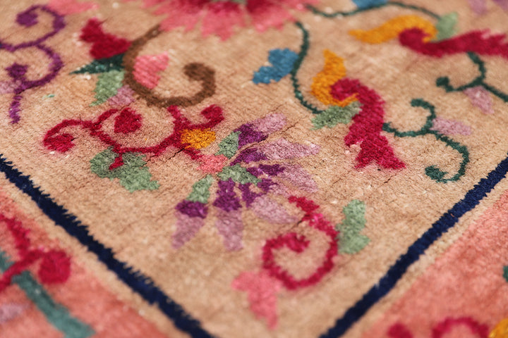 3'x5' Vintage Chinese Art Deco Floral Rug | Hand-Knotted Wool
