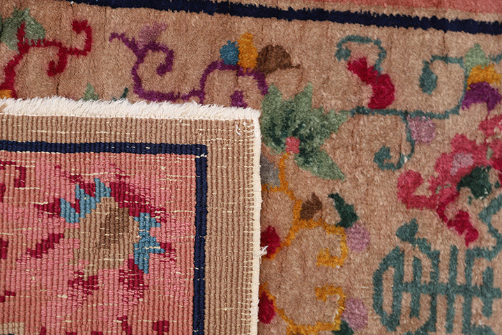 3'x5' Vintage Chinese Art Deco Floral Rug | Hand-Knotted Wool