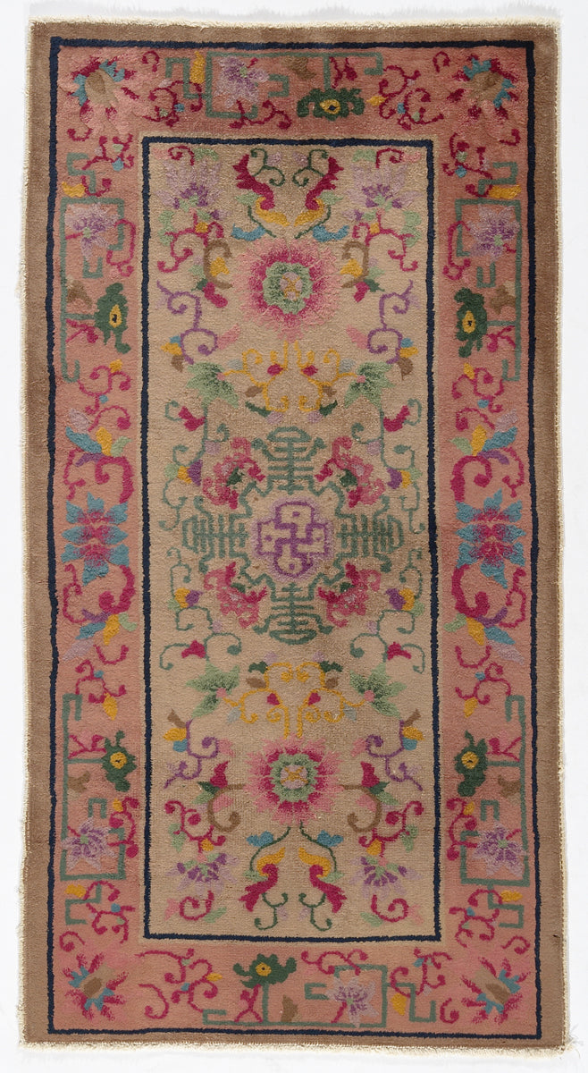 3'x5' Pink and Tan Floral Chinese Art Deco Rug