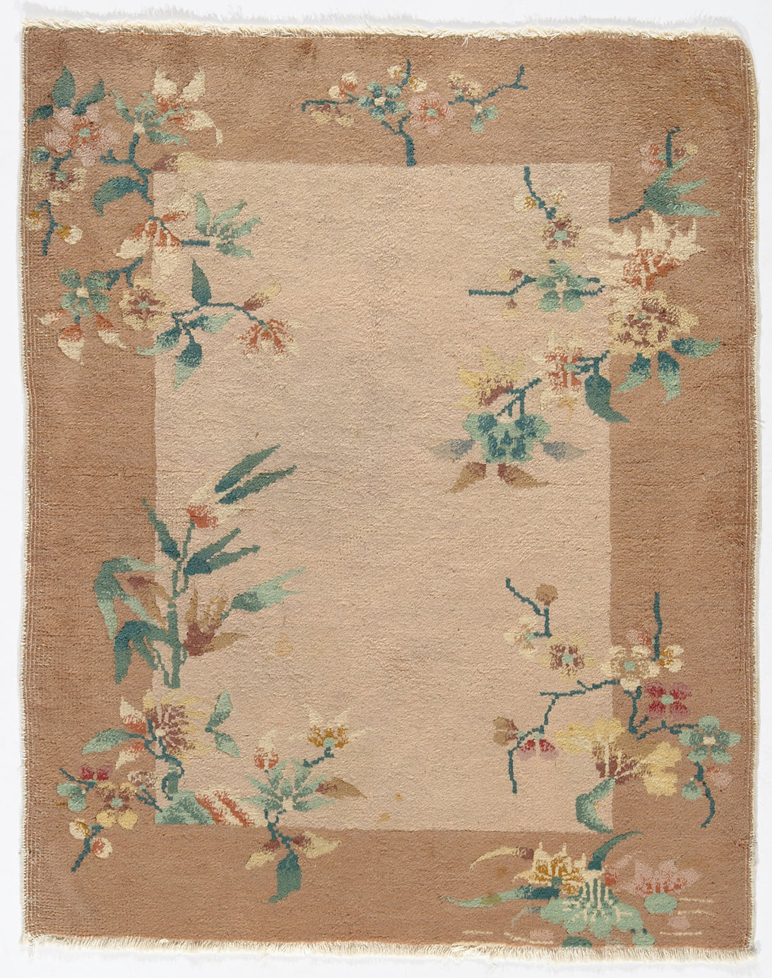 3'x4' Beige and Tan Floral Chinese Art Deco Rug
