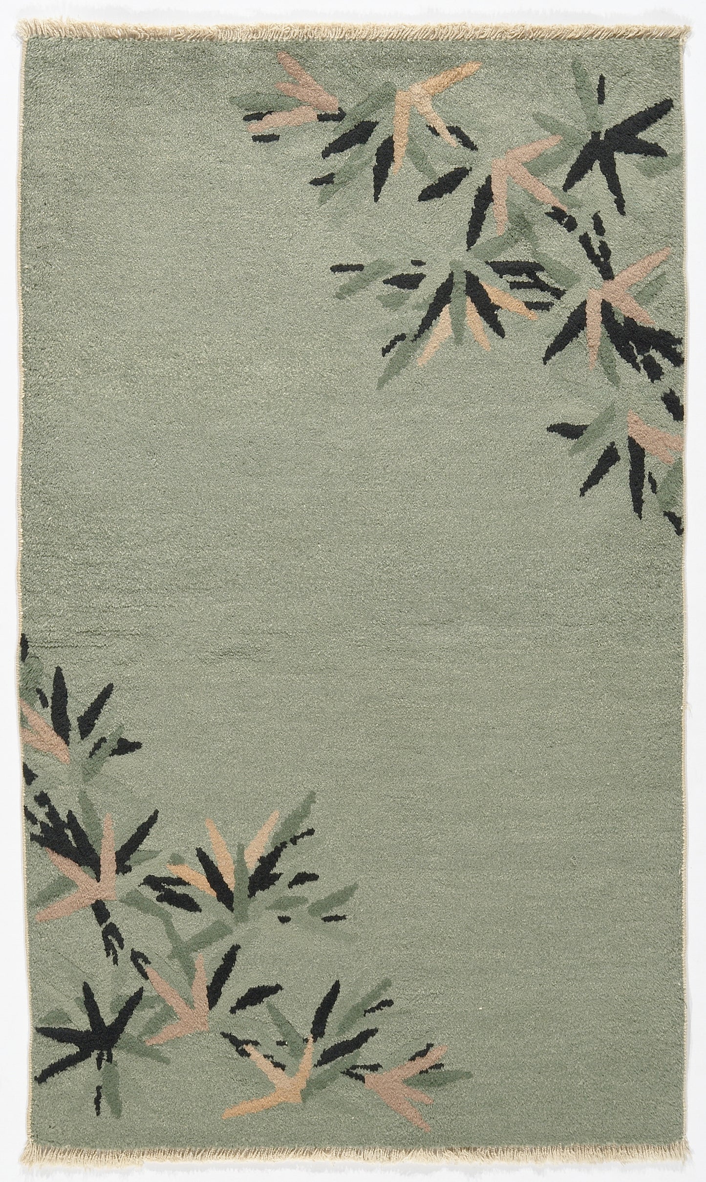 4'x7' Green Floral Chinese Art Deco Rug