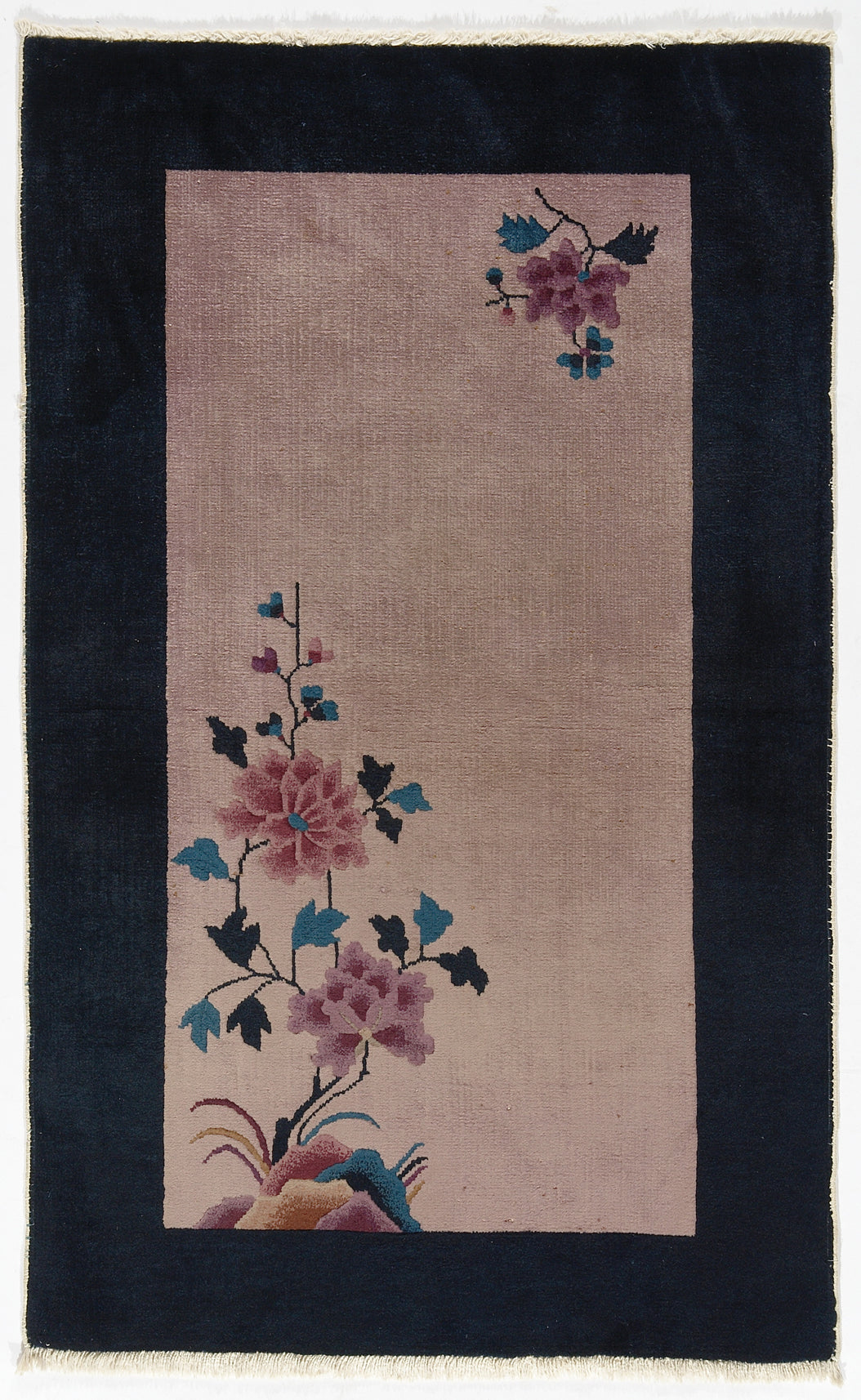 3'x5' Black and Mauve Floral Chinese Art Deco Rug