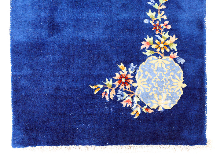 3'x4' Vintage Royal Blue Art Deco Rug | Hand-Knotted | Floral Luxury