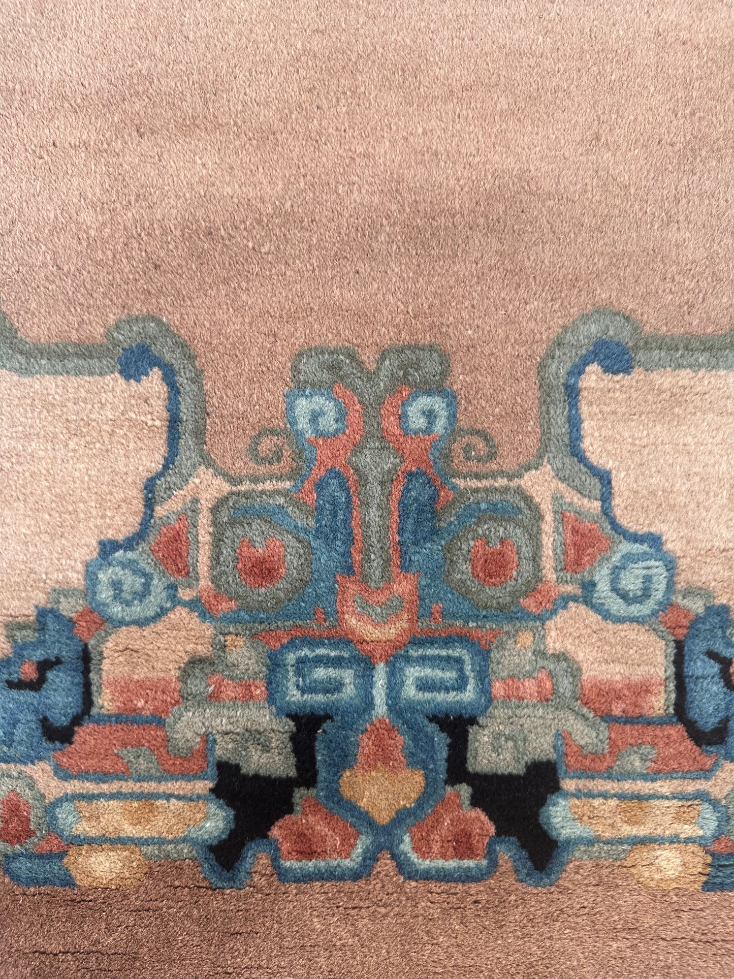 3'x5' Brown and Blue Vintage Chinese Art Deco Wool Rug