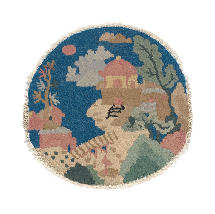 1'6"x1'6" Round Small Wool Rug | Art Deco Rug
