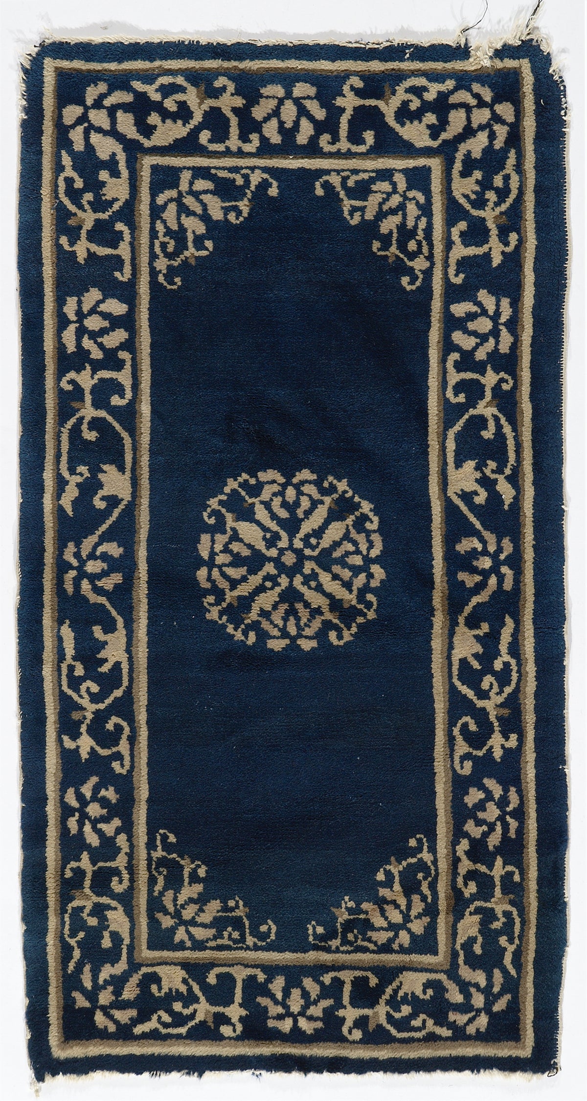 2'x4' Small Navy Blue Chinese Art Deco Wool Rug