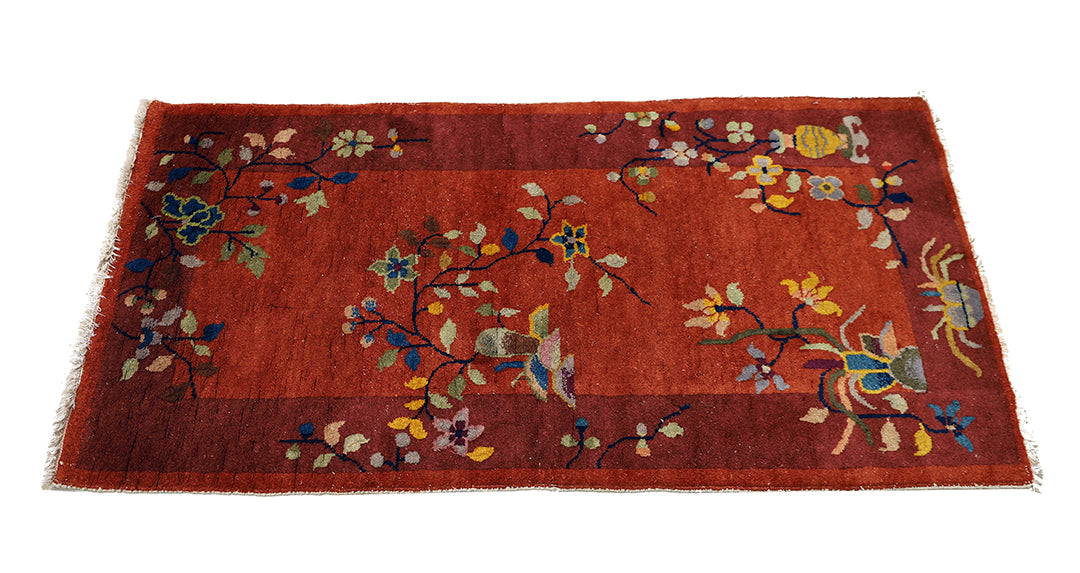 3'x5' Vintage 1920s Chinese Art Deco Rug | Hand Knotted Wool