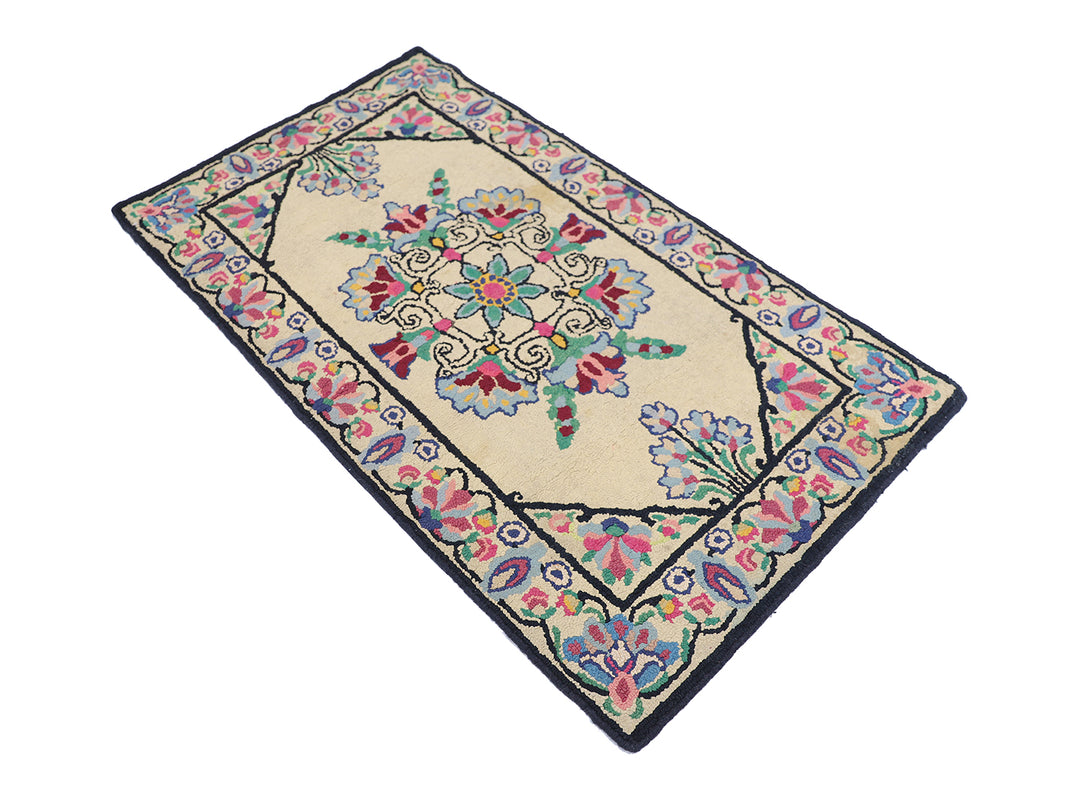 2'x4' Antique American Hooked Rug | Floral | Hand-Hooked Rug