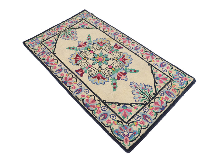 2'x4' Antique American Hooked Rug | Floral | Hand-Hooked Rug