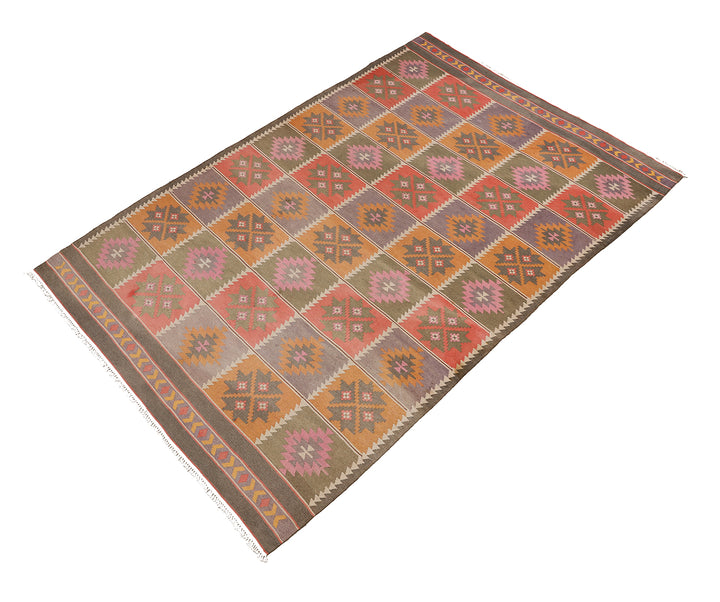 8'x13' Vintage Afghan Kilim Dhurrie Rug | Handwoven | Cotton Flatweave