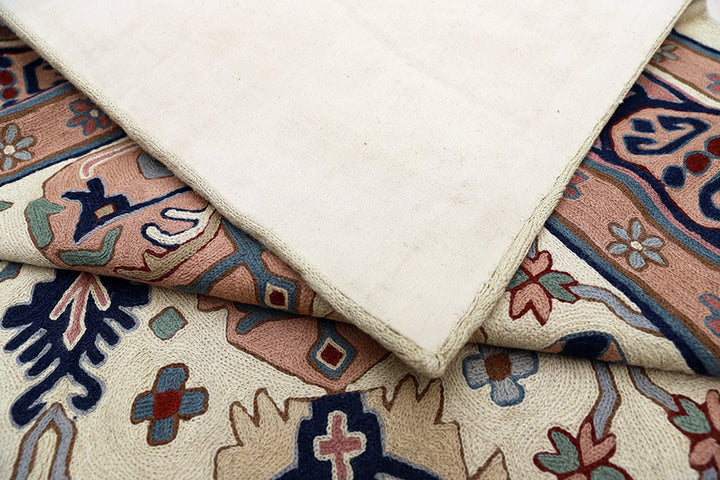 9'x12' Vintage 1980s Indian Chainstitch Rug – Geometric Pastel Caucasian Design