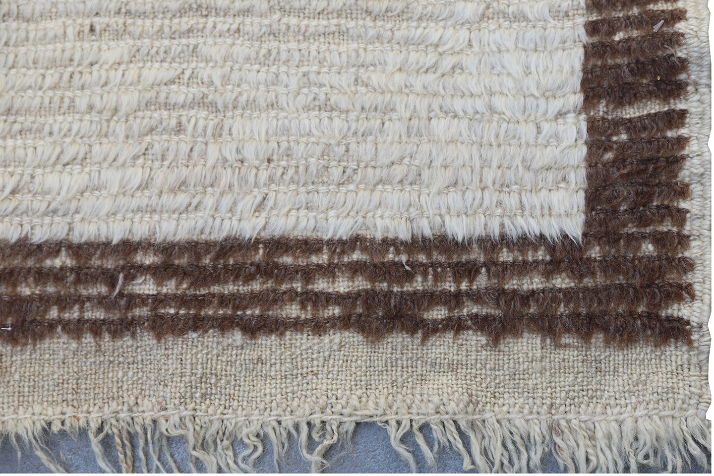 4'x5' Ivory and Brown Vintage Geometric Tribal Turkish Wool Tulu Area Rug