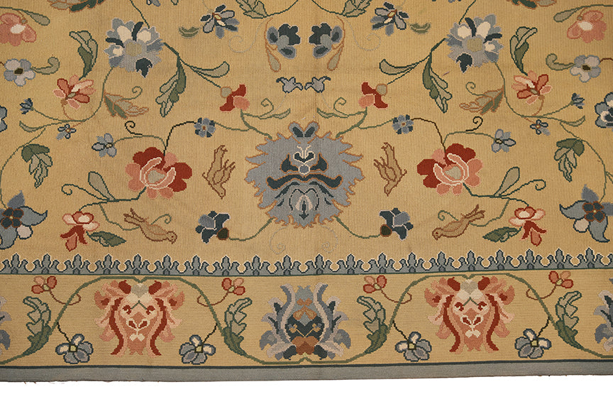 12'x22' Antique Portuguese Needlepoint Rug | Floral & Animal Patterns