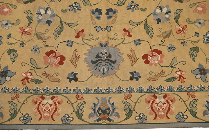 12'x22' Antique Portuguese Needlepoint Rug | Floral & Animal Patterns