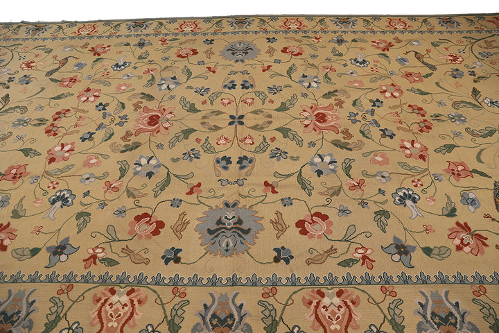 12'x22' Antique Portuguese Needlepoint Rug | Floral & Animal Patterns