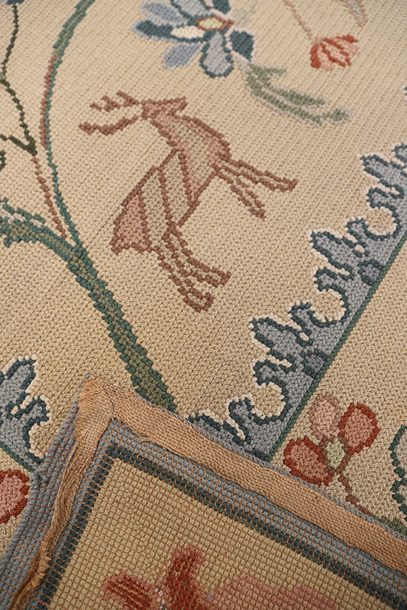 12'x22' Antique Portuguese Needlepoint Rug | Floral & Animal Patterns