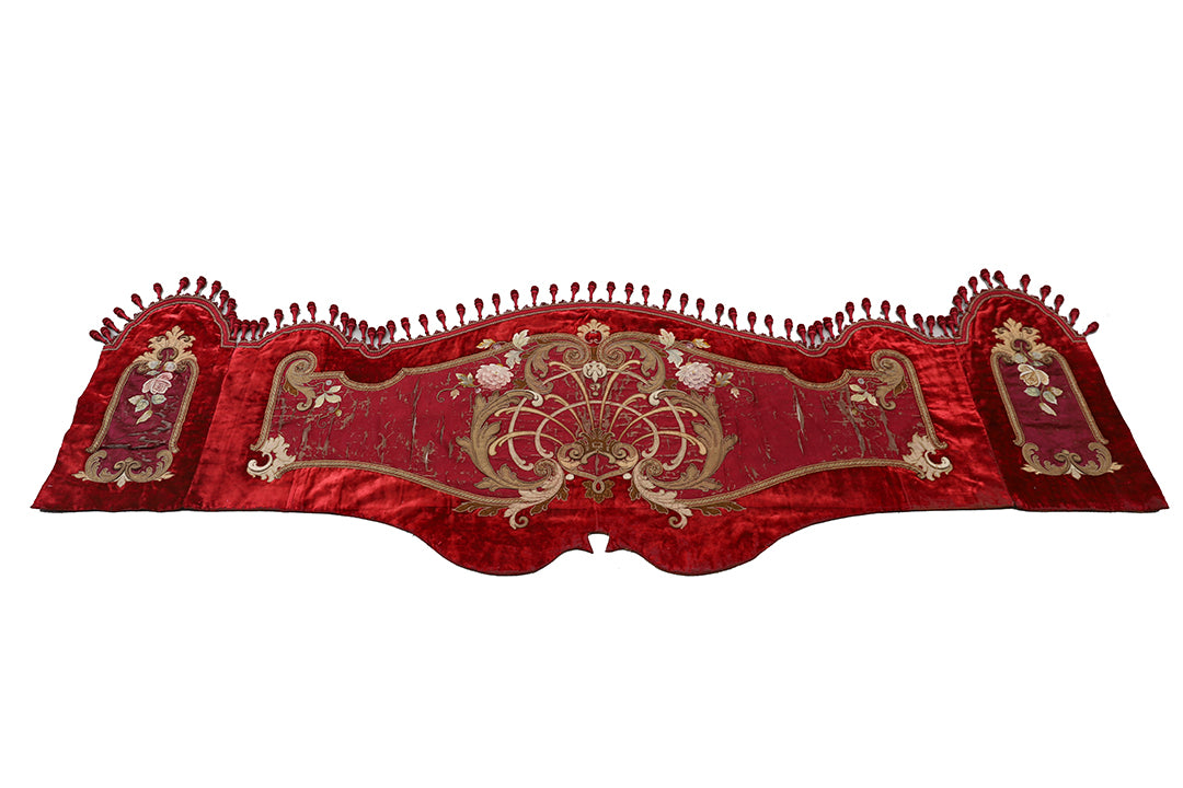 Antique European Velvet Valance with Gold Embroidery & Tassel Trim