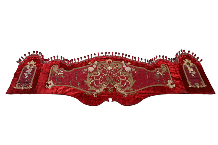 Antique European Velvet Valance with Gold Embroidery & Tassel Trim