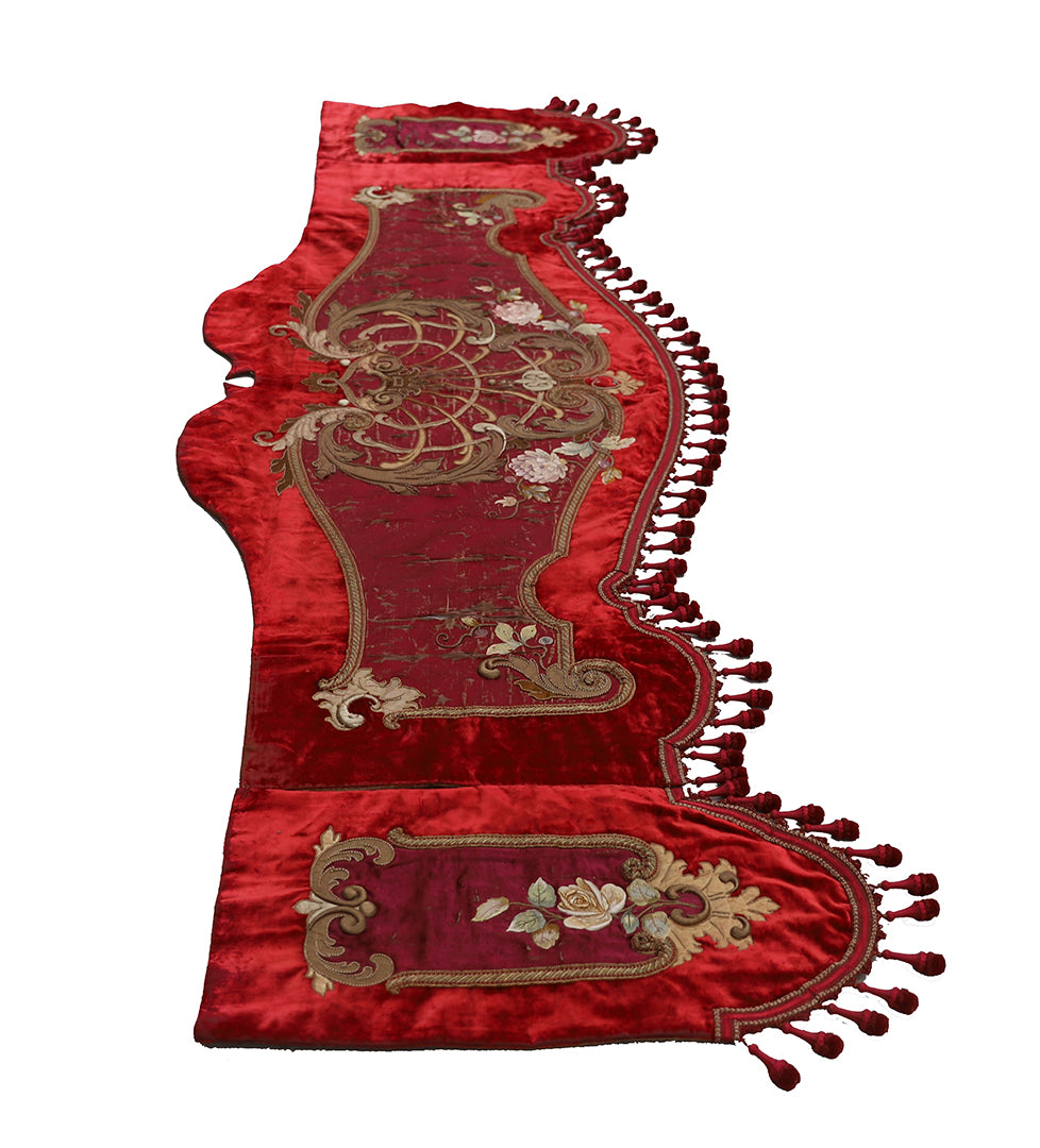 Antique European Velvet Valance with Gold Embroidery & Tassel Trim