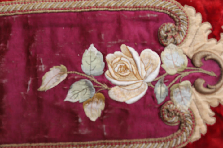 Antique European Velvet Valance with Gold Embroidery & Tassel Trim