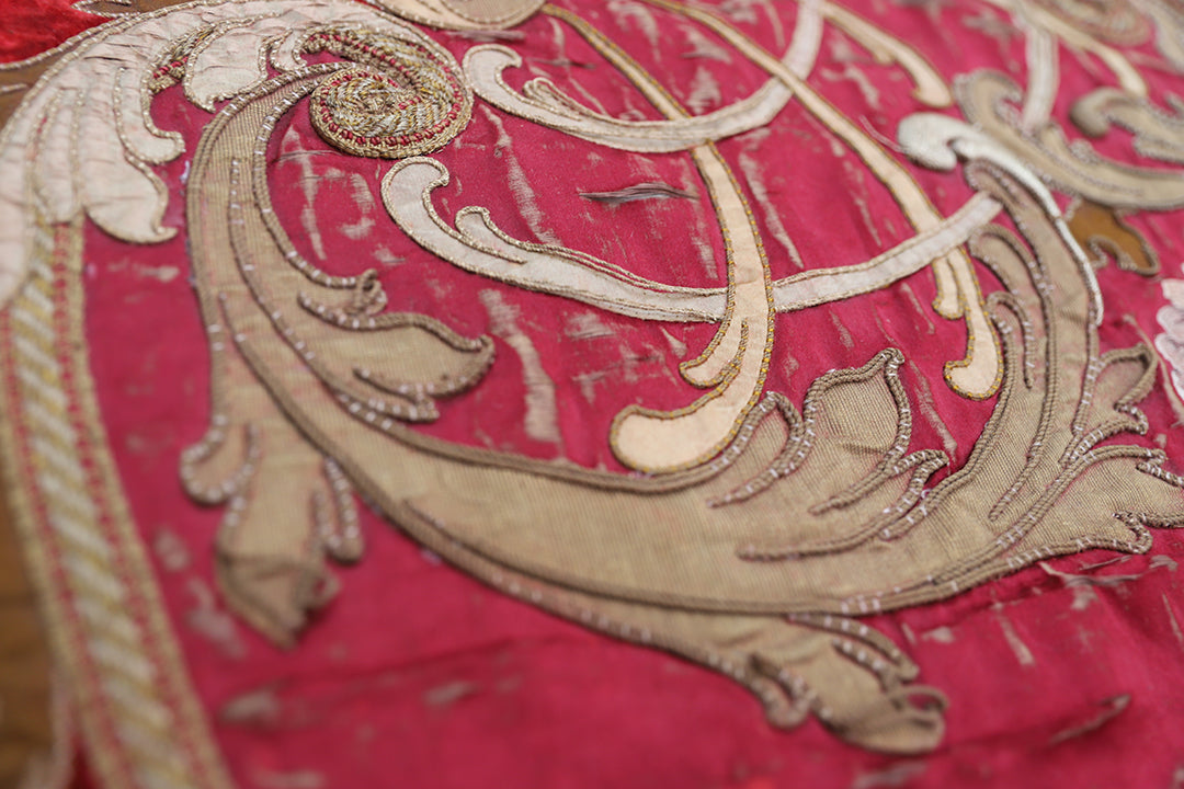 Antique European Velvet Valance with Gold Embroidery & Tassel Trim