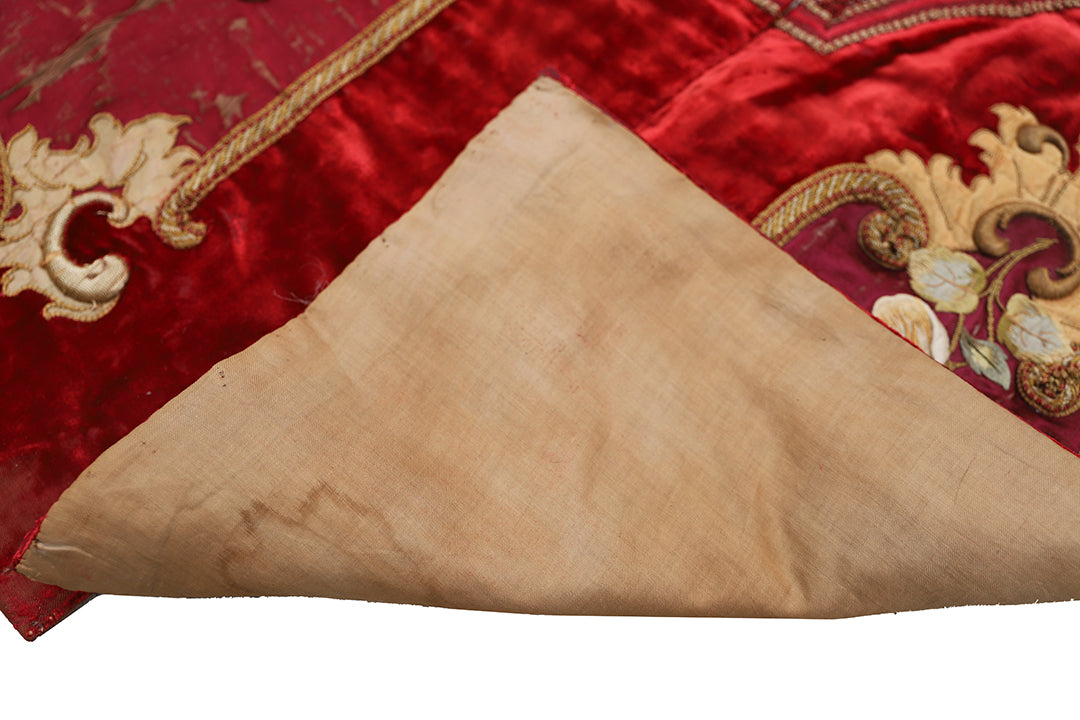 Antique European Velvet Valance with Gold Embroidery & Tassel Trim