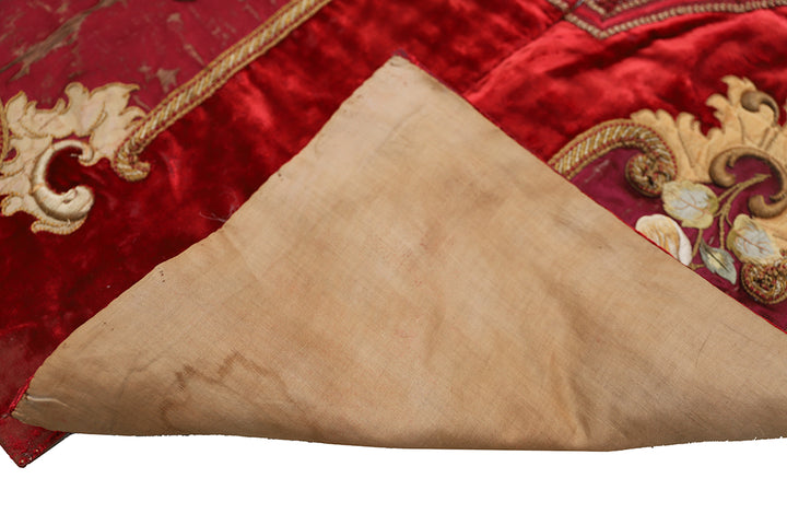 Antique European Velvet Valance with Gold Embroidery & Tassel Trim