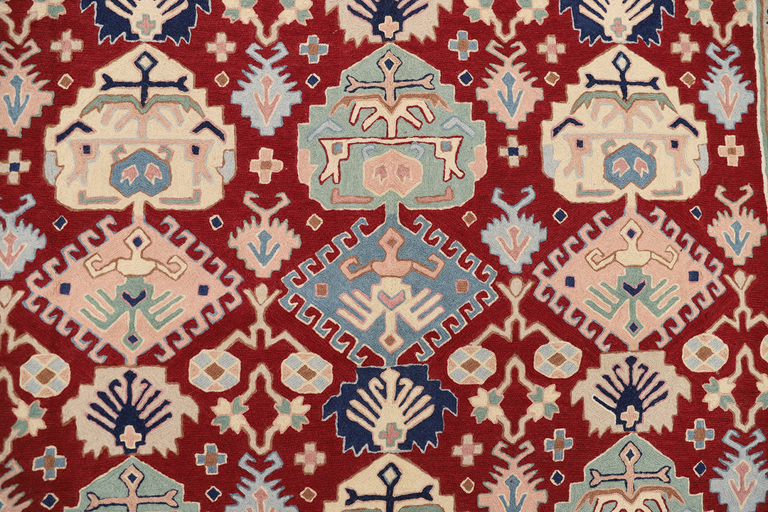 6'x9' Area Rug | Burgundy Indian Chain Stitch Rug