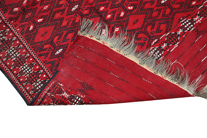 6'x10' Antique Afghan Turkmen Jajim Nomad Kilim | Red & Navy Geometric Flatweave