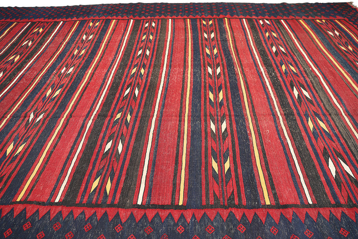 11'x15 Vintage Large Kilim Rug | Unique Linear Pattern Rug | Tribal Kilim