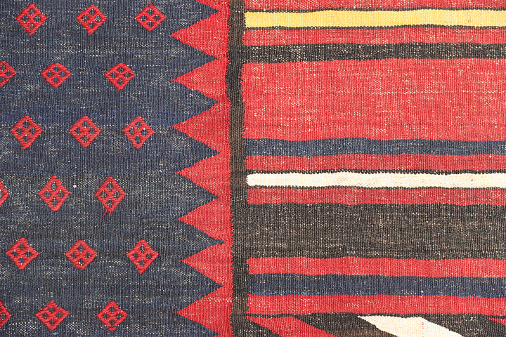 11'x15 Vintage Large Kilim Rug | Unique Linear Pattern Rug | Tribal Kilim