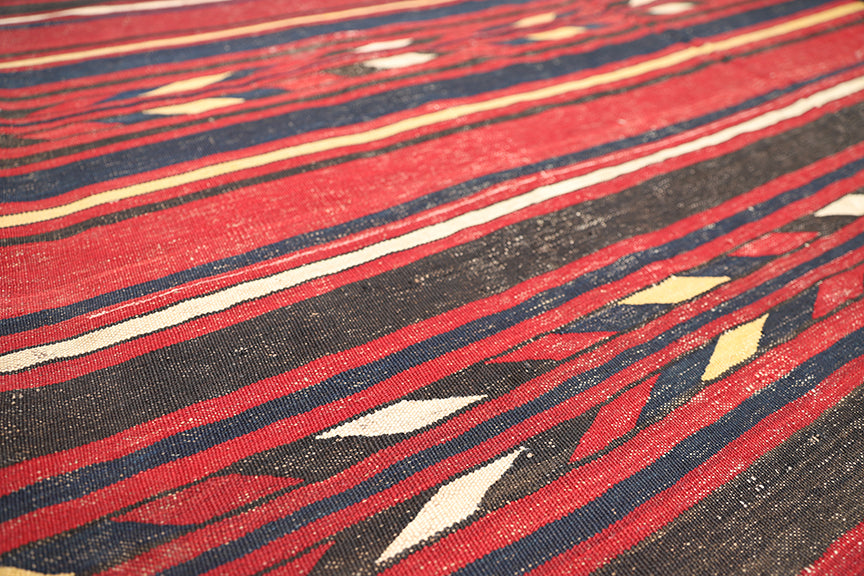11'x15 Vintage Large Kilim Rug | Unique Linear Pattern Rug | Tribal Kilim