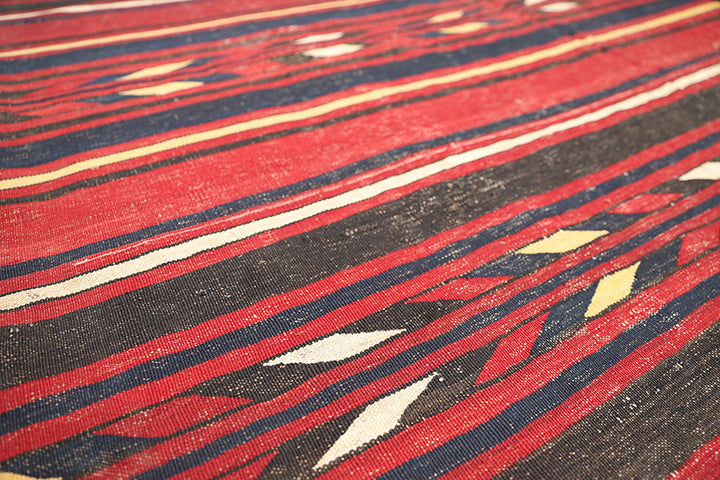 11'x15 Vintage Large Kilim Rug | Unique Linear Pattern Rug | Tribal Kilim