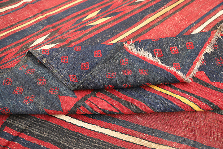 11'x15 Vintage Large Kilim Rug | Unique Linear Pattern Rug | Tribal Kilim