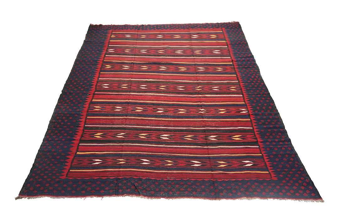 11'x15 Vintage Large Kilim Rug | Unique Linear Pattern Rug | Tribal Kilim